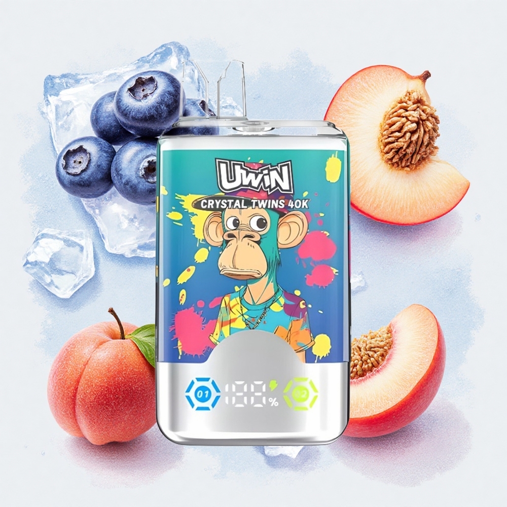 UWIN Crystal Twins 40000 Puffs ブルーベリーオンアイス＆サマーピーチアイス デュアルフレーバー Japan vape