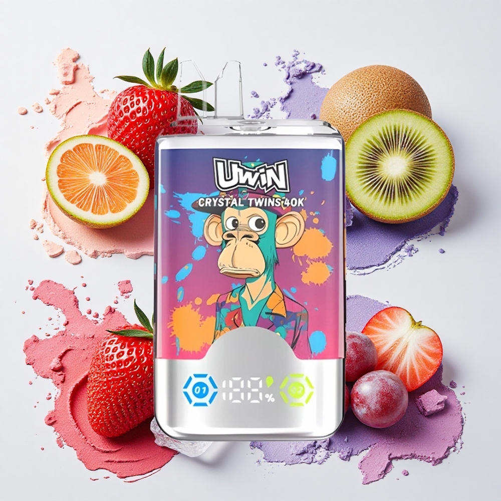 UWIN Crystal Twins 40000 Puffs ストロベリーキウイグレープアイス デュアルフレーバー Japan vape